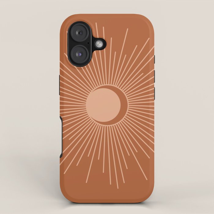 Sun and Moon Minimalist Sunburst in Terracotta Earth Tones iPhone Case Gallery Image 1