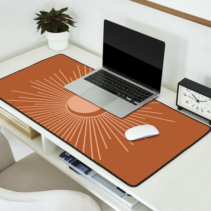 Sun and Moon Minimalist Sunburst in Terracotta Earth Tones Desk Mat Gallery Image 2
