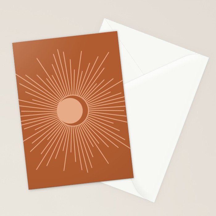 Sun and Moon Minimalist Sunburst in Terracotta Earth Tones Stationery Card Gallery Image 2