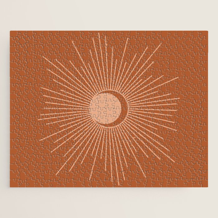 Sun and Moon Minimalist Sunburst in Terracotta Earth Tones Jigsaw Puzzle Gallery Image 1