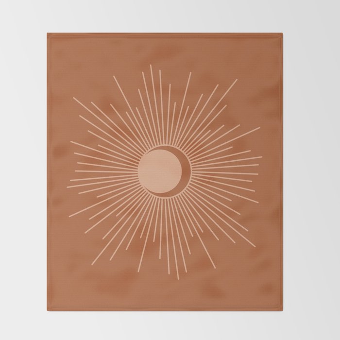 Sun and Moon Minimalist Sunburst in Terracotta Earth Tones Throw Blanket Gallery Image 2