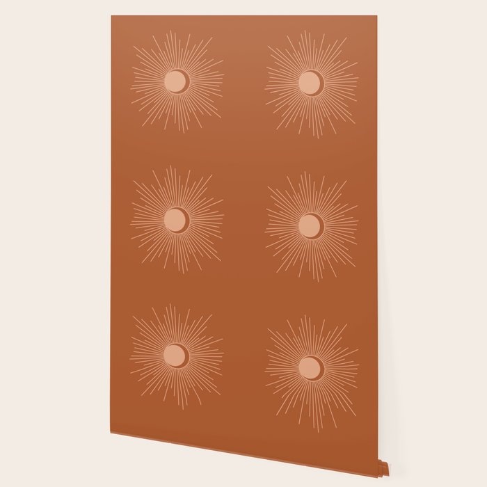 Sun and Moon Minimalist Sunburst in Terracotta Earth Tones Wallpaper Gallery Image 2
