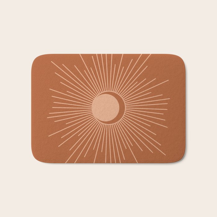 Sun and Moon Minimalist Sunburst in Terracotta Earth Tones Bath Mat Gallery Image 1