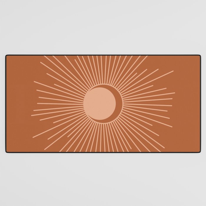 Sun and Moon Minimalist Sunburst in Terracotta Earth Tones Desk Mat Gallery Image 3