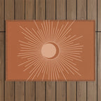 Sun and Moon Minimalist Sunburst in Terracotta Earth Tones Outdoor Rug Gallery Image 1