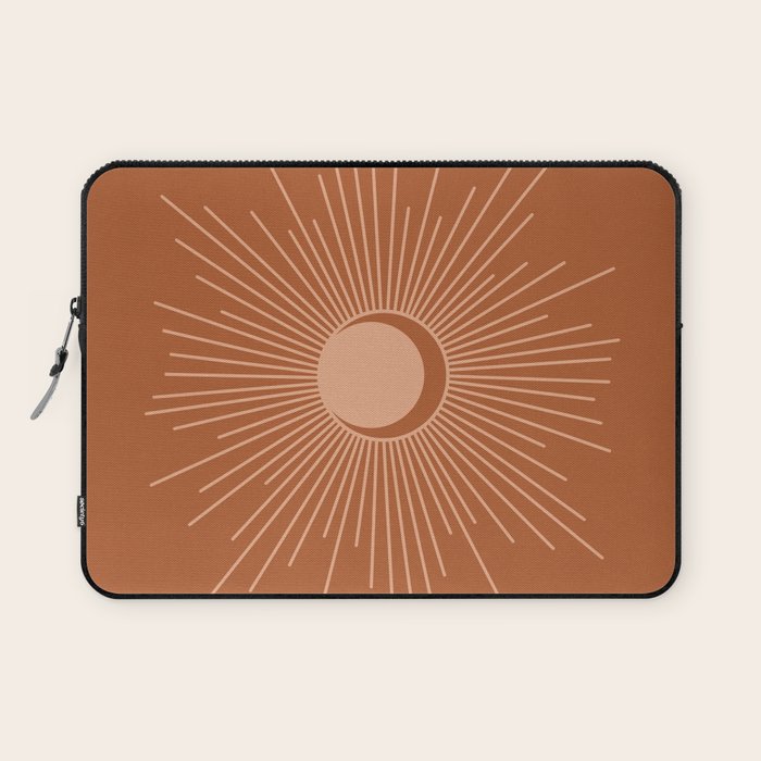 Sun and Moon Minimalist Sunburst in Terracotta Earth Tones Laptop Sleeve Gallery Image 1
