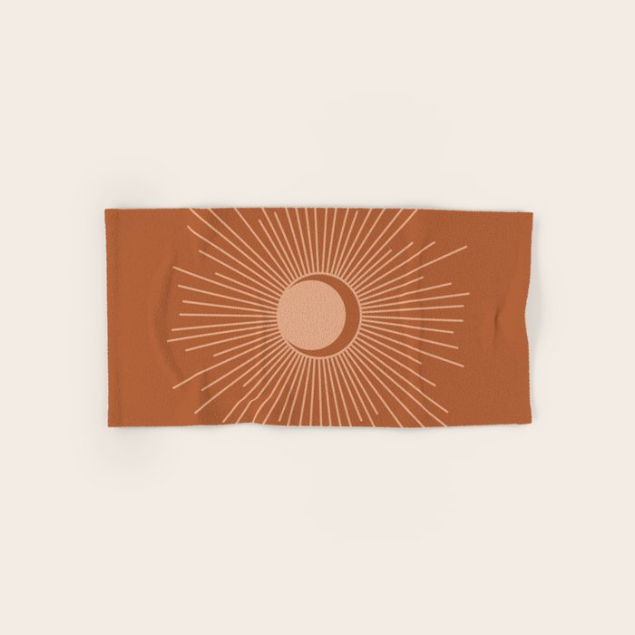 Sun and Moon Minimalist Sunburst in Terracotta Earth Tones Bath Towel Gallery Image 1