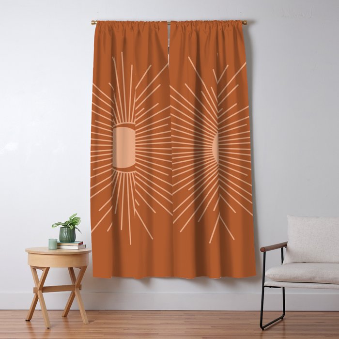 Sun and Moon Minimalist Sunburst in Terracotta Earth Tones Window Curtain Gallery Image 1