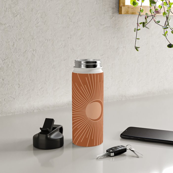 Sun and Moon Minimalist Sunburst in Terracotta Earth Tones Water Bottle Gallery Image 4