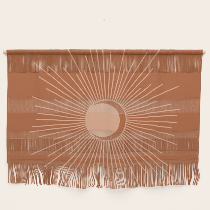 Sun and Moon Minimalist Sunburst in Terracotta Earth Tones Wall Hanging Gallery Image 1