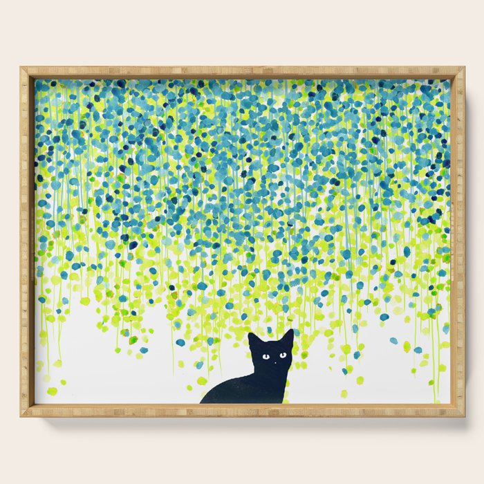 Cat in the garden under willow tree Serving Tray Gallery Image 1