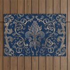 Fleur-de-lis ornament Blue Marble and Gold Outdoor Rug Gallery Image 1