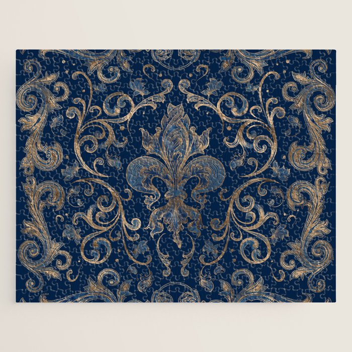 Fleur-de-lis ornament Blue Marble and Gold Jigsaw Puzzle Gallery Image 1