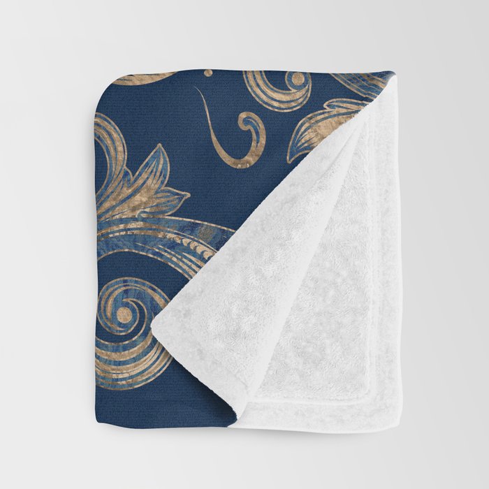 Fleur-de-lis ornament Blue Marble and Gold Throw Blanket Gallery Image 3