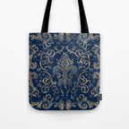 Fleur-de-lis ornament Blue Marble and Gold Tote Bag Gallery Image 1