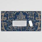 Fleur-de-lis ornament Blue Marble and Gold Desk Mat Gallery Image 1