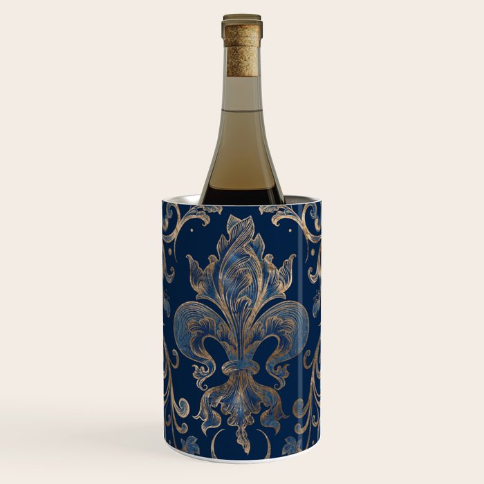 Fleur-de-lis ornament Blue Marble and Gold Wine Chiller Gallery Image 1