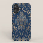 Fleur-de-lis ornament Blue Marble and Gold iPhone Case Gallery Image 1