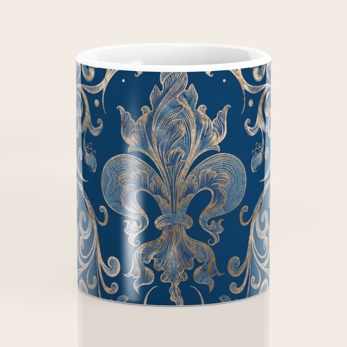 Fleur-de-lis ornament Blue Marble and Gold Coffee Mug Gallery Image 4