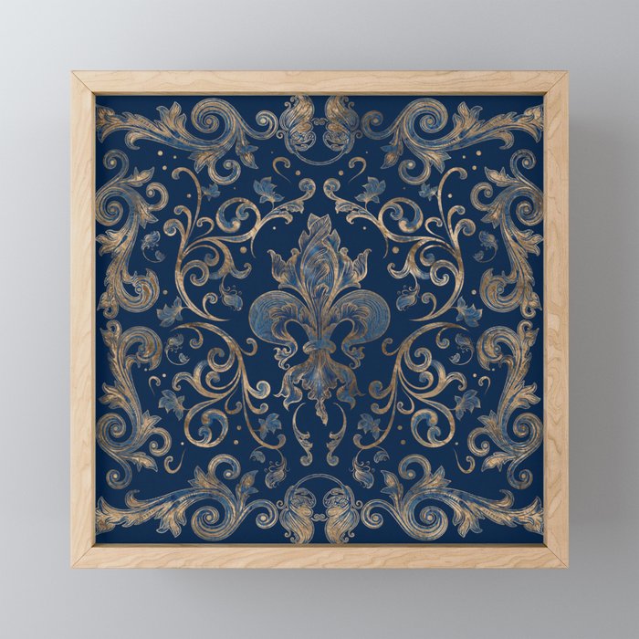 Fleur-de-lis ornament Blue Marble and Gold Mini Art Print Gallery Image 1