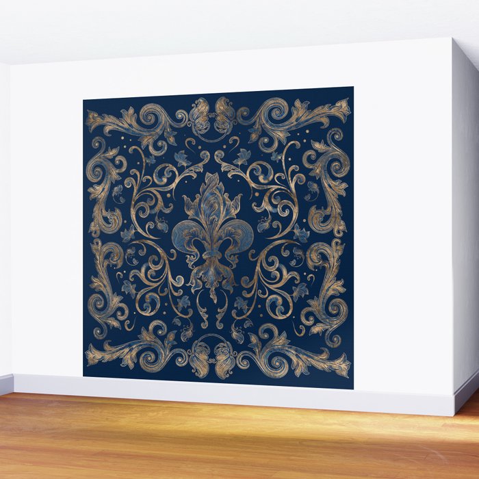Fleur-de-lis ornament Blue Marble and Gold Wall Mural Gallery Image 2