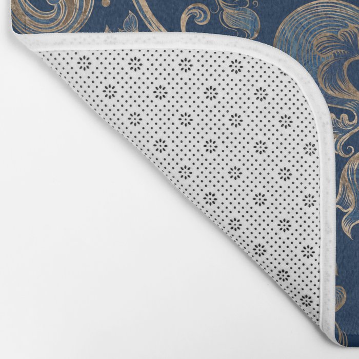 Fleur-de-lis ornament Blue Marble and Gold Bath Mat Gallery Image 2