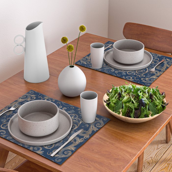 Fleur-de-lis ornament Blue Marble and Gold Placemat Gallery Image 2