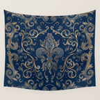 Fleur-de-lis ornament Blue Marble and Gold Wall Tapestry Gallery Image 4