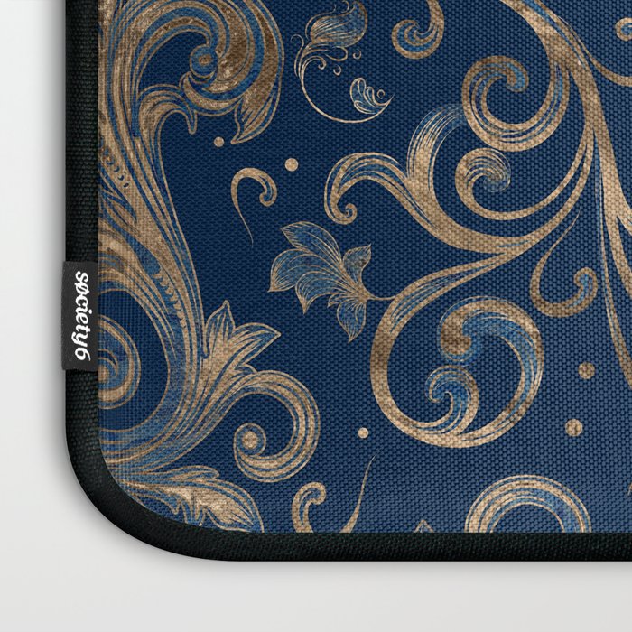 Fleur-de-lis ornament Blue Marble and Gold Laptop Sleeve Gallery Image 3