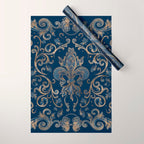 Fleur-de-lis ornament Blue Marble and Gold Wrapping Paper Gallery Image 1