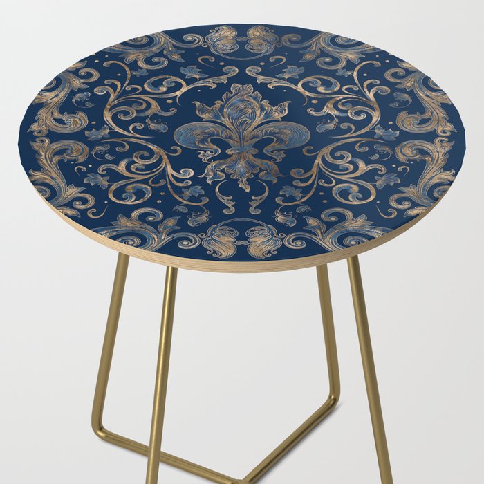 Fleur-de-lis ornament Blue Marble and Gold Side Table Gallery Image 2