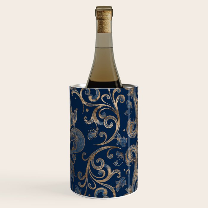 Fleur-de-lis ornament Blue Marble and Gold Wine Chiller Gallery Image 3