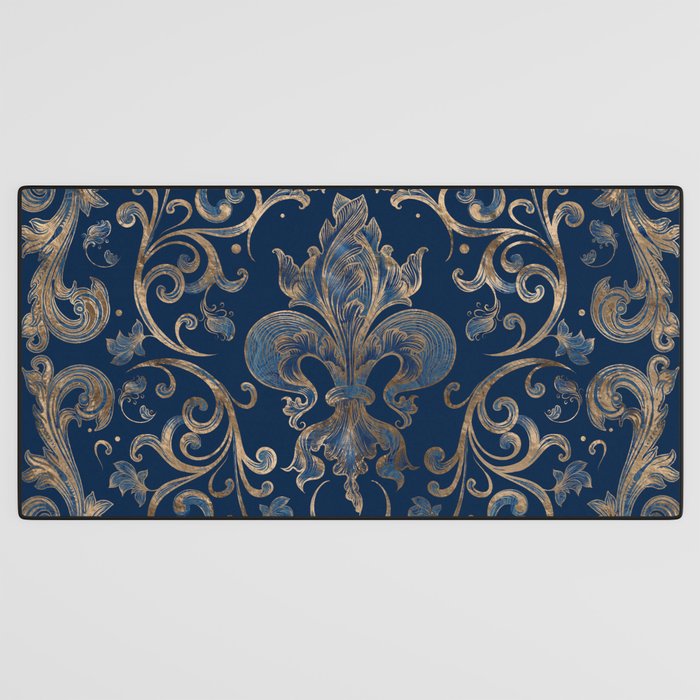 Fleur-de-lis ornament Blue Marble and Gold Desk Mat Gallery Image 3