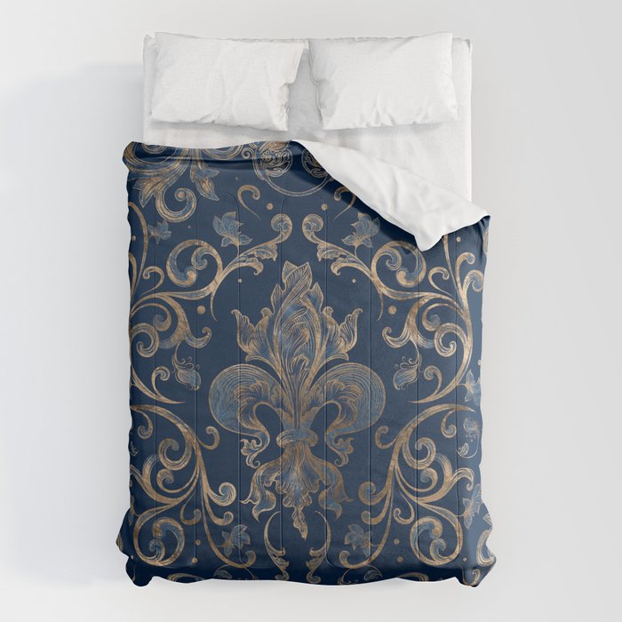 Fleur-de-lis ornament Blue Marble and Gold Comforter Gallery Image 6