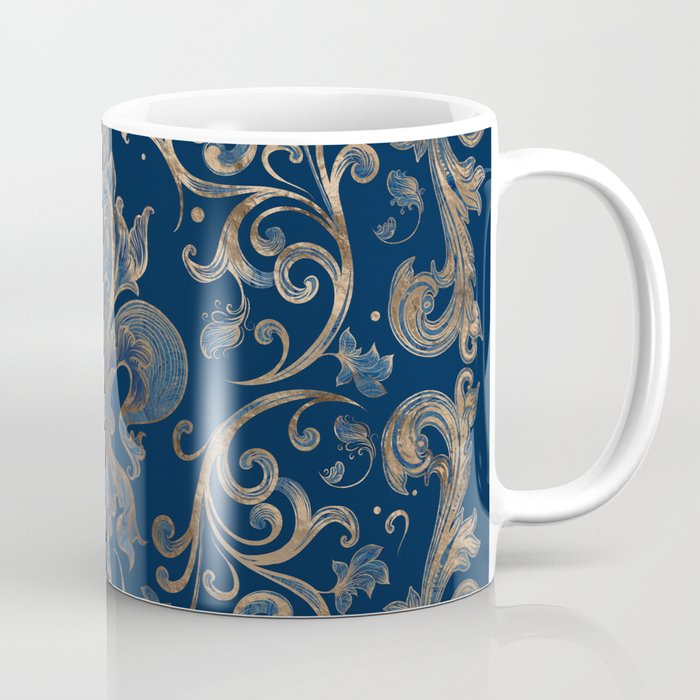 Fleur-de-lis ornament Blue Marble and Gold Coffee Mug Gallery Image 1