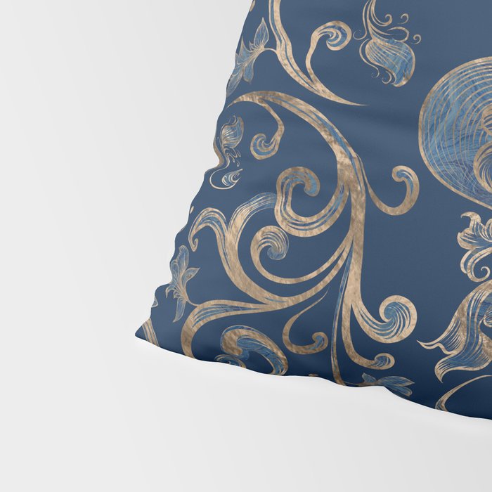 Fleur-de-lis ornament Blue Marble and Gold Pillow Sham Gallery Image 4