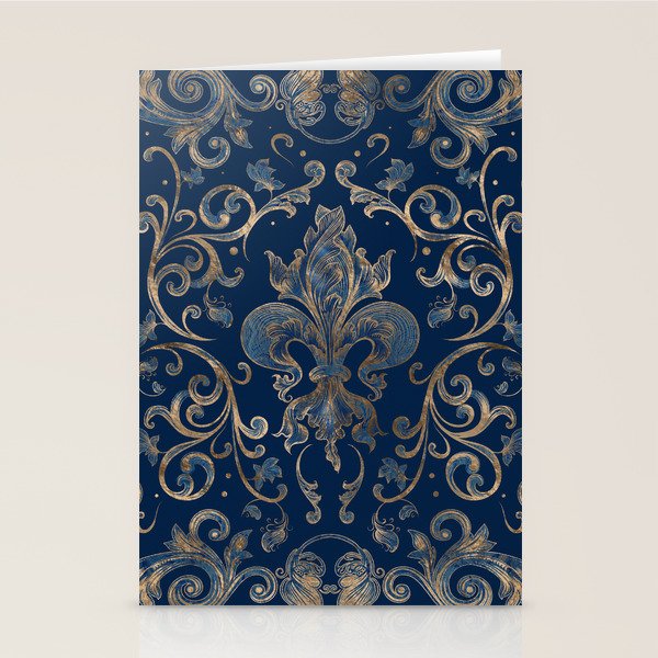 Fleur-de-lis ornament Blue Marble and Gold Stationery Card Gallery Image 2
