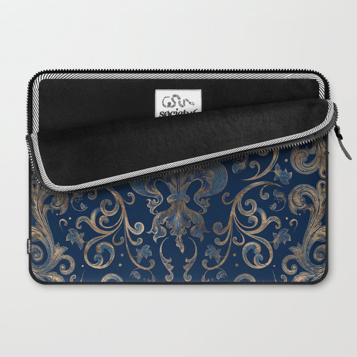 Fleur-de-lis ornament Blue Marble and Gold Laptop Sleeve Gallery Image 2