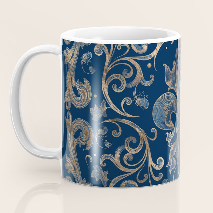 Fleur-de-lis ornament Blue Marble and Gold Coffee Mug Gallery Image 3