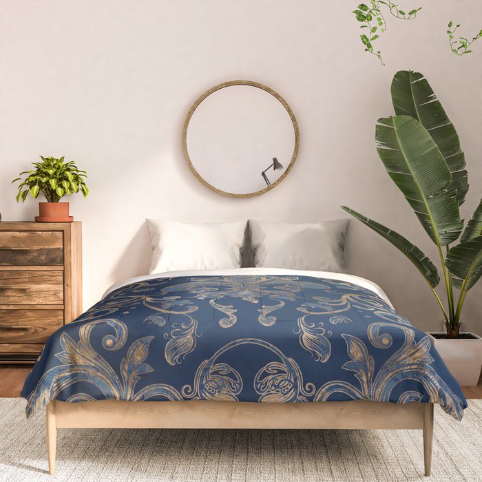 Fleur-de-lis ornament Blue Marble and Gold Comforter Gallery Image 3