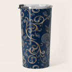 Fleur-de-lis ornament Blue Marble and Gold Travel Mug Gallery Image 3