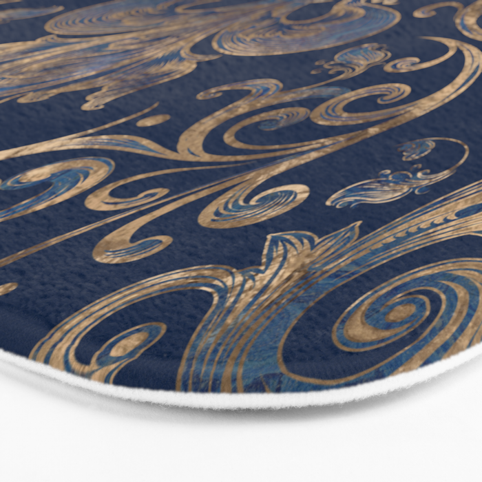 Fleur-de-lis ornament Blue Marble and Gold Bath Mat Gallery Image 3