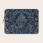 Fleur-de-lis ornament Blue Marble and Gold Laptop Sleeve Gallery Image 1