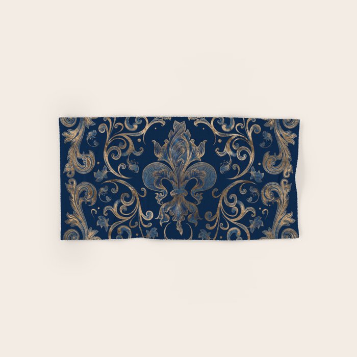 Fleur-de-lis ornament Blue Marble and Gold Bath Towel Gallery Image 1