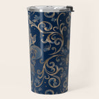 Fleur-de-lis ornament Blue Marble and Gold Travel Mug Gallery Image 2