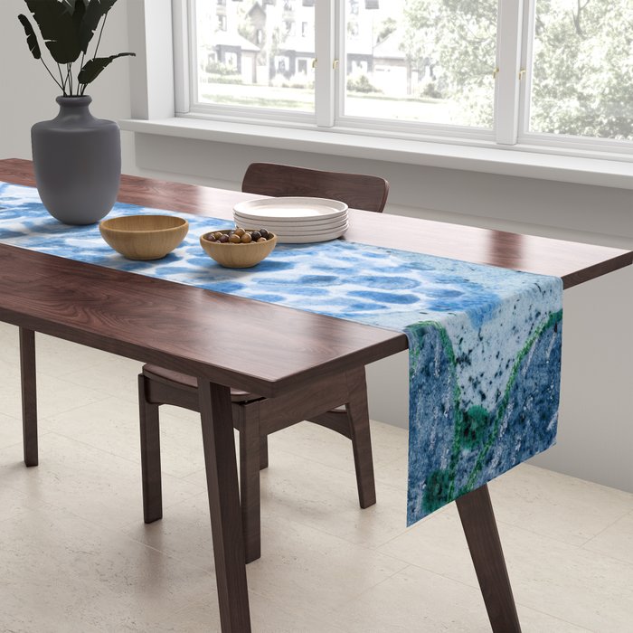 Little Morel Mushrooms in Blue Night Table Runner Gallery Image 2