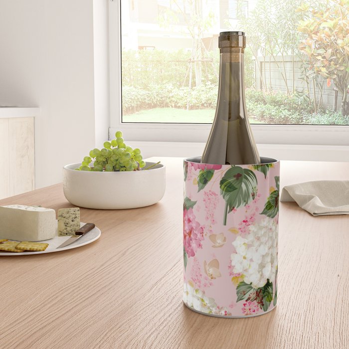 Vintage green pink white bohemian hortensia flowers Wine Chiller Gallery Image 4