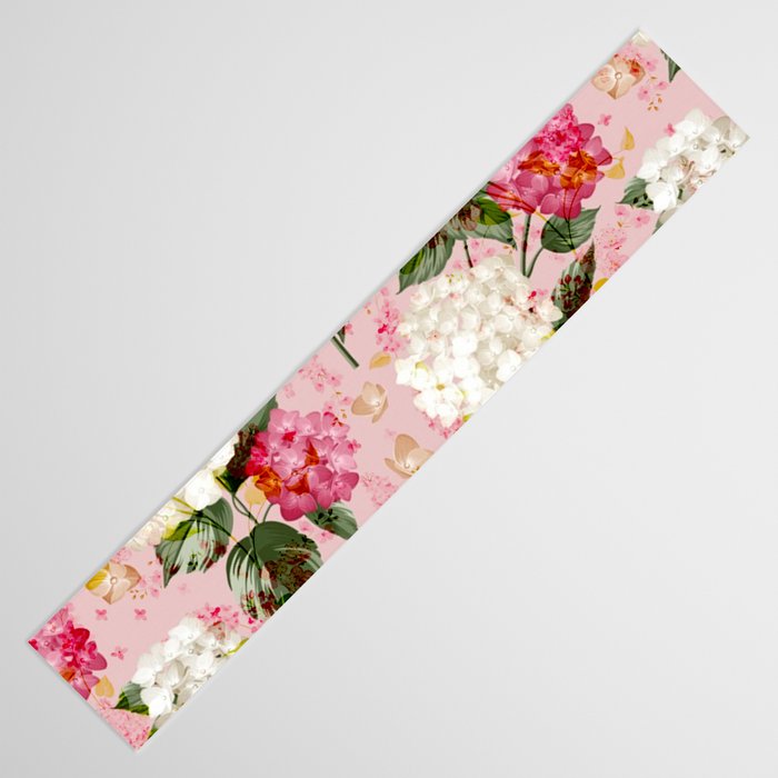 Vintage green pink white bohemian hortensia flowers Table Runner Gallery Image 3