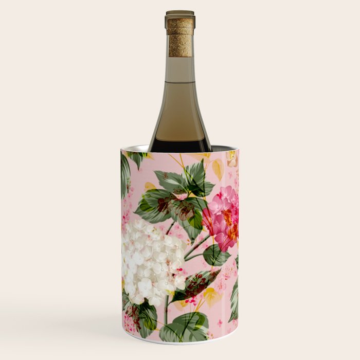 Vintage green pink white bohemian hortensia flowers Wine Chiller Gallery Image 3