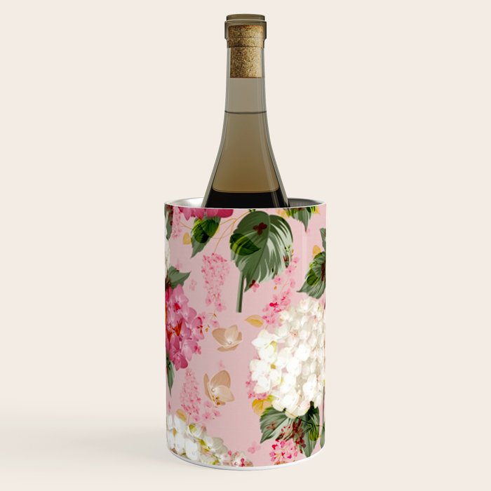 Vintage green pink white bohemian hortensia flowers Wine Chiller Gallery Image 1